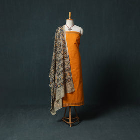 Mangalagiri Handwoven 2pc Cotton Unstitched Dress Material Kurta Set with Jewellery 08