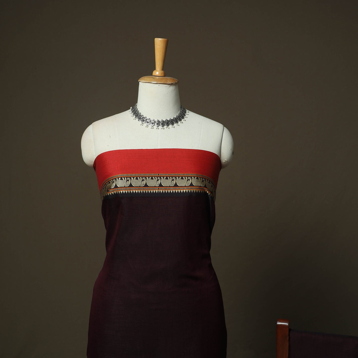 Maroon - Dharwad Woven Mercerised Cotton 3pc Unstitched Dress Material Suit Set 82