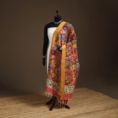 Srikalahasti Pen Work Kalamkari Bangalore Silk Figure Handpainted Dupatta 69