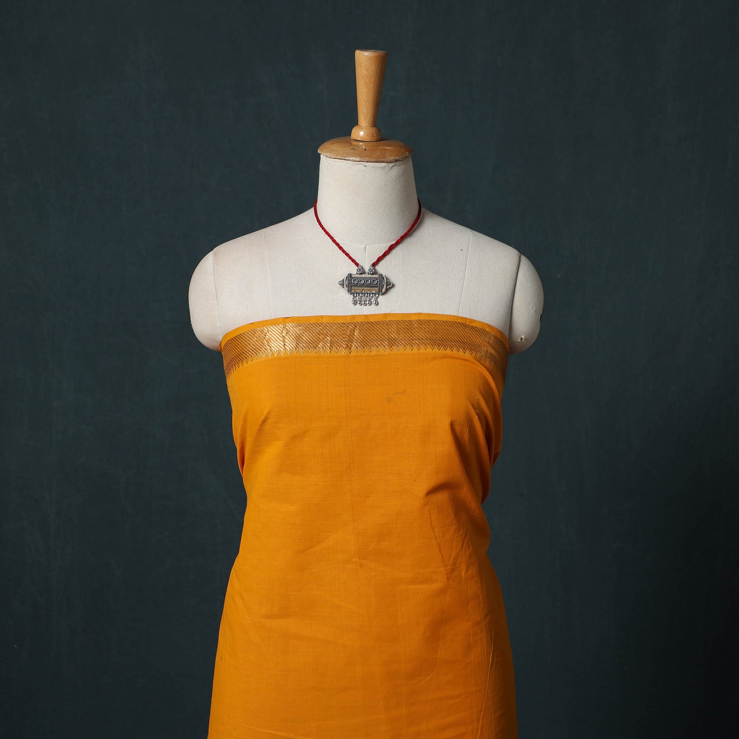 Mangalagiri Handwoven 2pc Cotton Unstitched Dress Material Kurta Set with Jewellery 08
