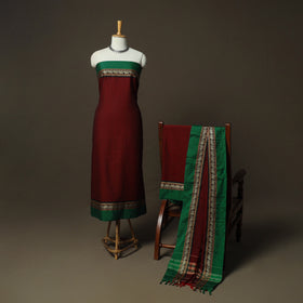 Maroon - Dharwad Woven Mercerised Cotton 3pc Unstitched Dress Material Suit Set 83
