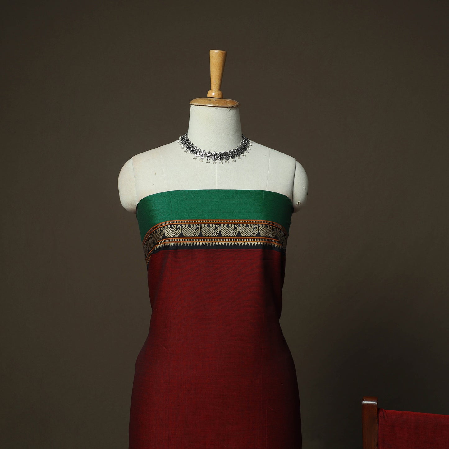 Maroon - Dharwad Woven Mercerised Cotton 3pc Unstitched Dress Material Suit Set 83