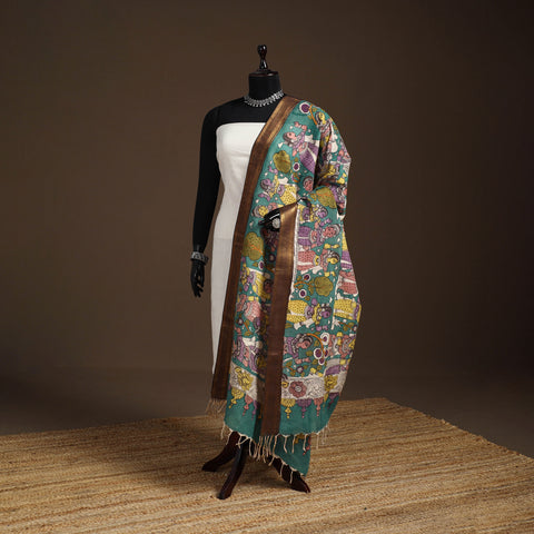 Srikalahasti Pen Work Kalamkari Bangalore Silk Figure Handpainted Dupatta 70