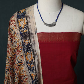 Mangalagiri Handwoven 2pc Cotton Unstitched Dress Material Kurta Set with Jewellery 09