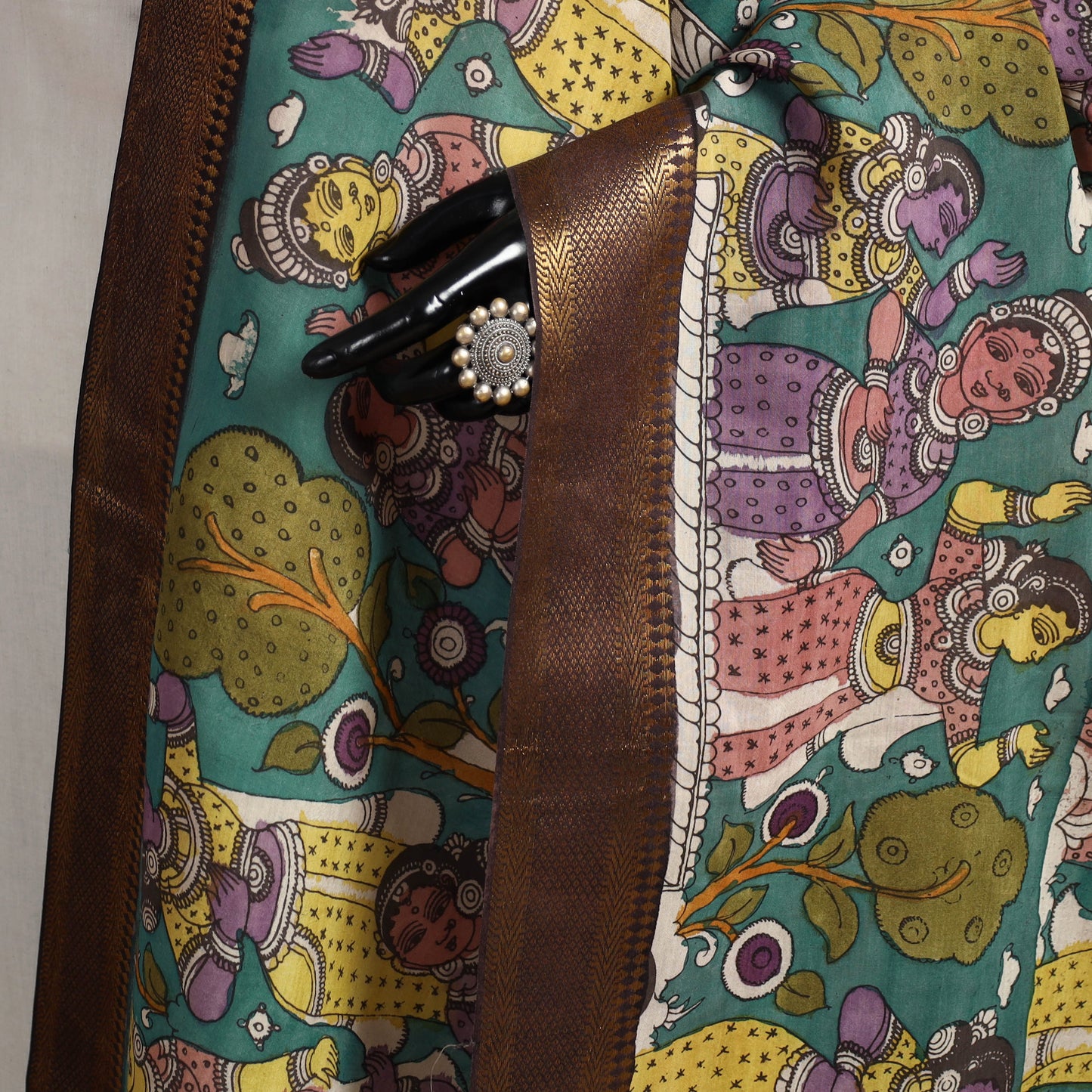 Srikalahasti Pen Work Kalamkari Bangalore Silk Figure Handpainted Dupatta 70
