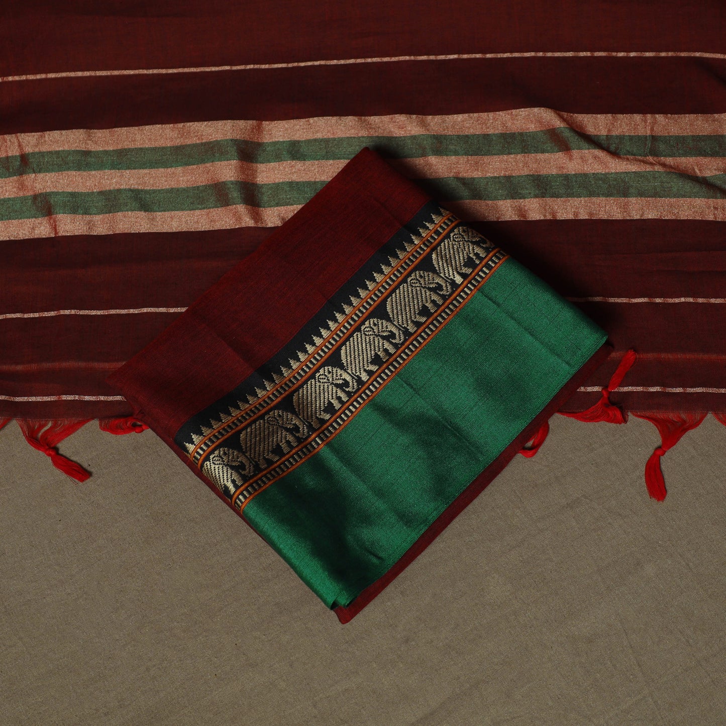 Maroon - Dharwad Woven Mercerised Cotton 3pc Unstitched Dress Material Suit Set 83