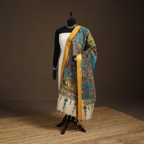 Srikalahasti Pen Work Kalamkari Bangalore Silk Figure Handpainted Dupatta 71