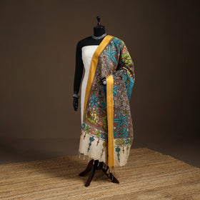 Srikalahasti Pen Work Kalamkari Bangalore Silk Figure Handpainted Dupatta 71