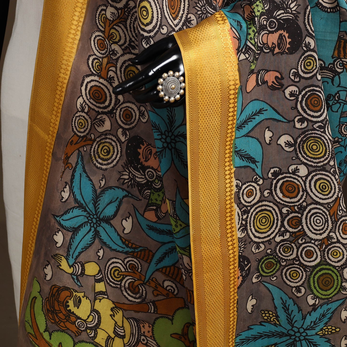 Srikalahasti Pen Work Kalamkari Bangalore Silk Figure Handpainted Dupatta 71