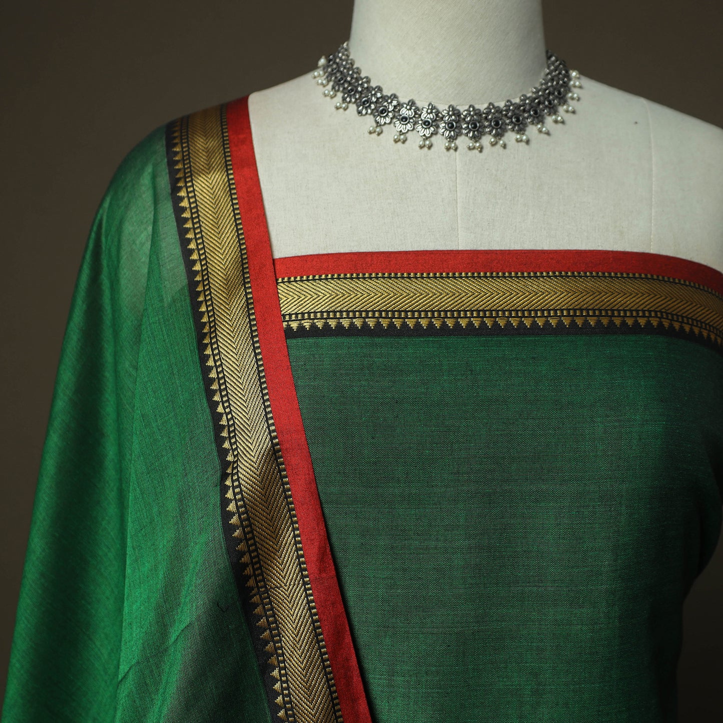 Green - Dharwad Woven Mercerised Cotton 3pc Unstitched Dress Material Suit Set 52