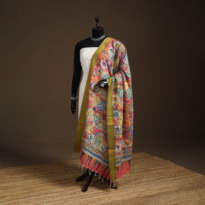 Srikalahasti Pen Work Kalamkari Bangalore Silk Figure Handpainted Dupatta 72