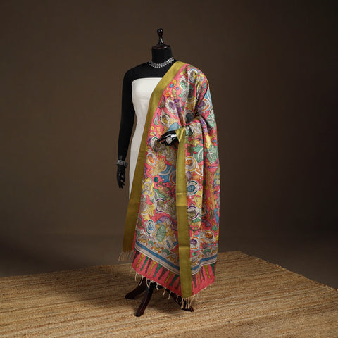 Srikalahasti Pen Work Kalamkari Bangalore Silk Figure Handpainted Dupatta 72