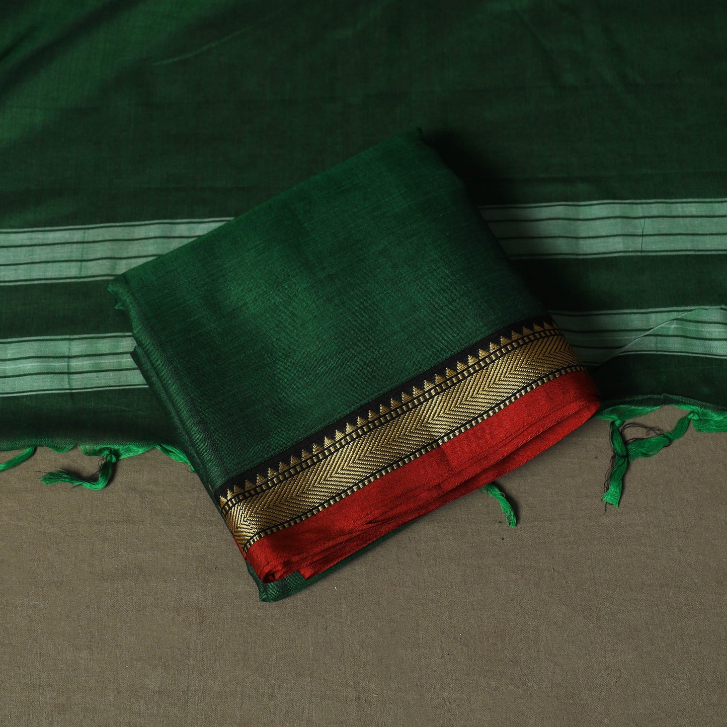 Green - Dharwad Woven Mercerised Cotton 3pc Unstitched Dress Material Suit Set 52