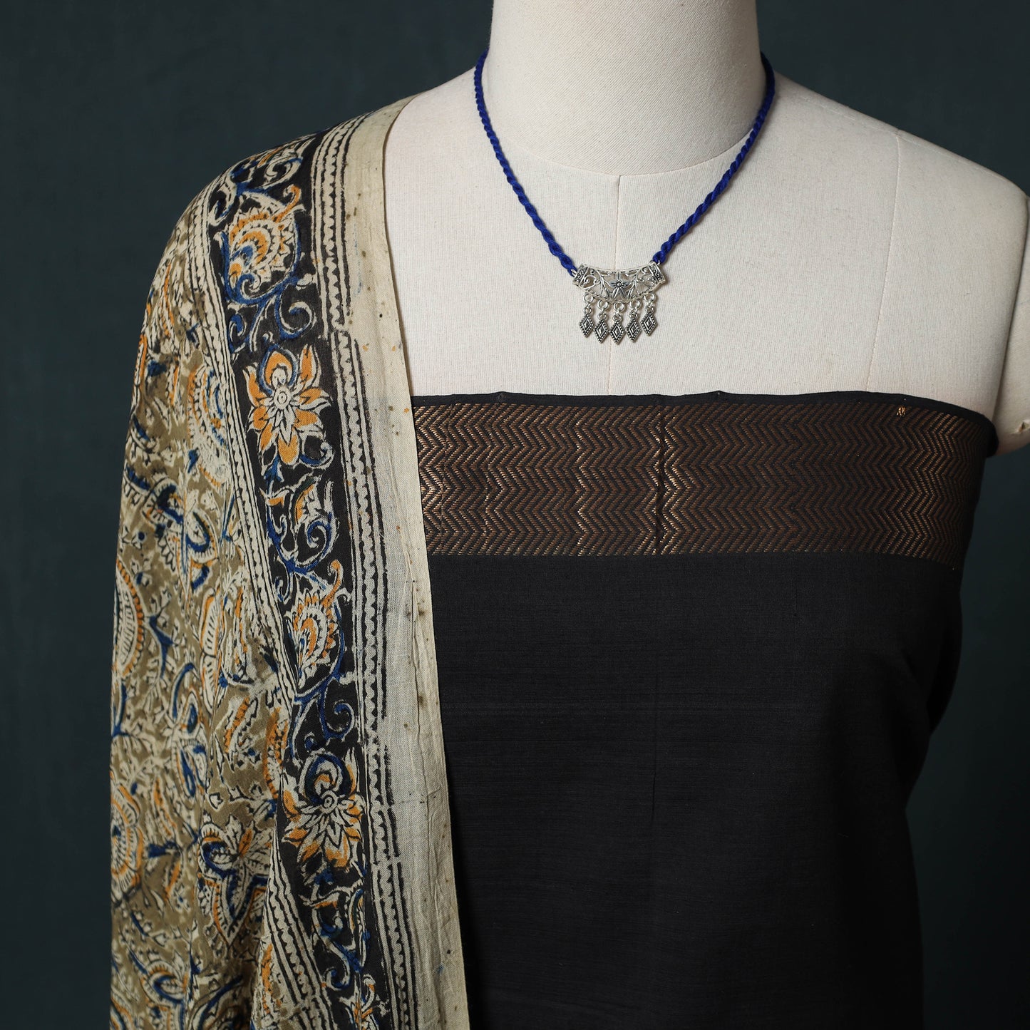 Mangalagiri Handwoven 2pc Cotton Unstitched Dress Material Kurta Set with Jewellery 11
