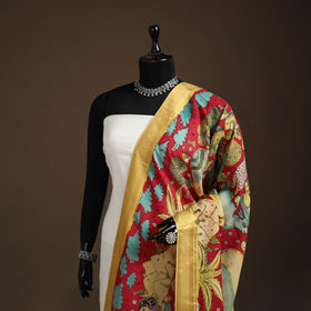 Srikalahasti Pen Work Kalamkari Bangalore Silk Figure Handpainted Dupatta 73