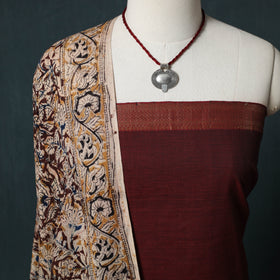 Mangalagiri Handwoven 2pc Cotton Unstitched Dress Material Kurta Set with Jewellery 12
