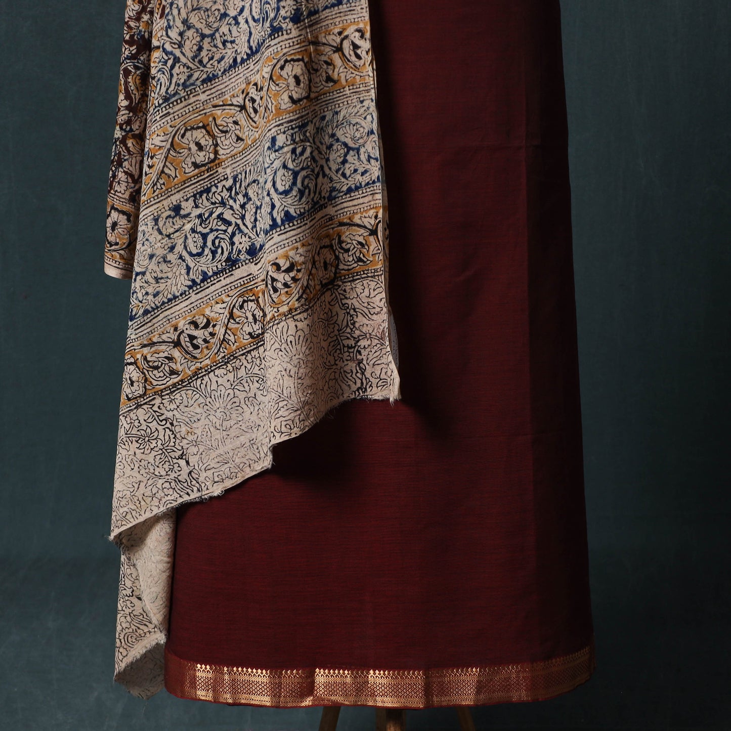 Mangalagiri Handwoven 2pc Cotton Unstitched Dress Material Kurta Set with Jewellery 12