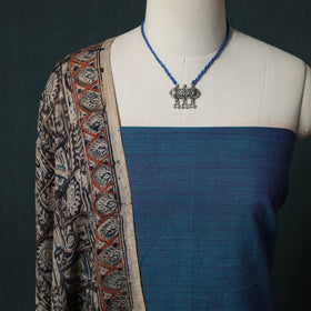 Mangalagiri Handwoven 2pc Cotton Unstitched Dress Material Kurta Set with Jewellery 13