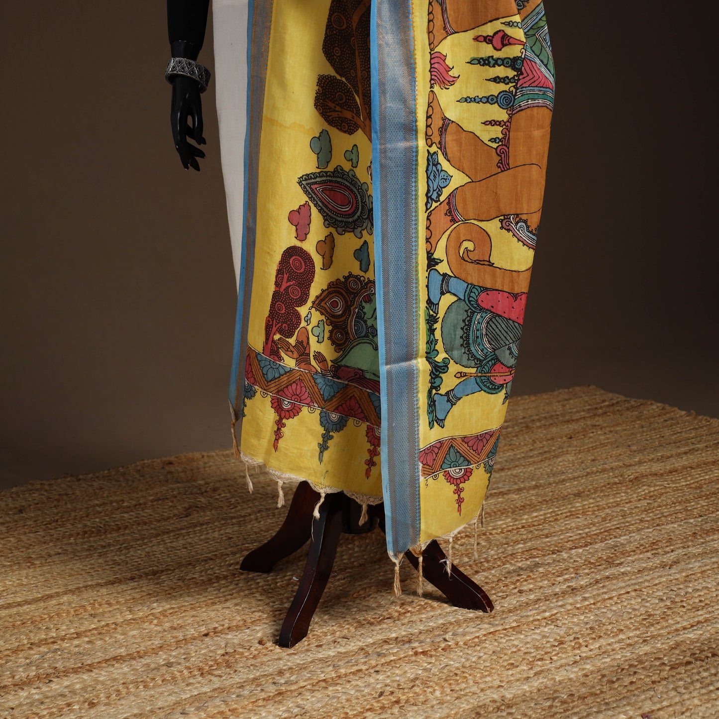 Srikalahasti Pen Work Kalamkari Bangalore Silk Figure Handpainted Dupatta 75