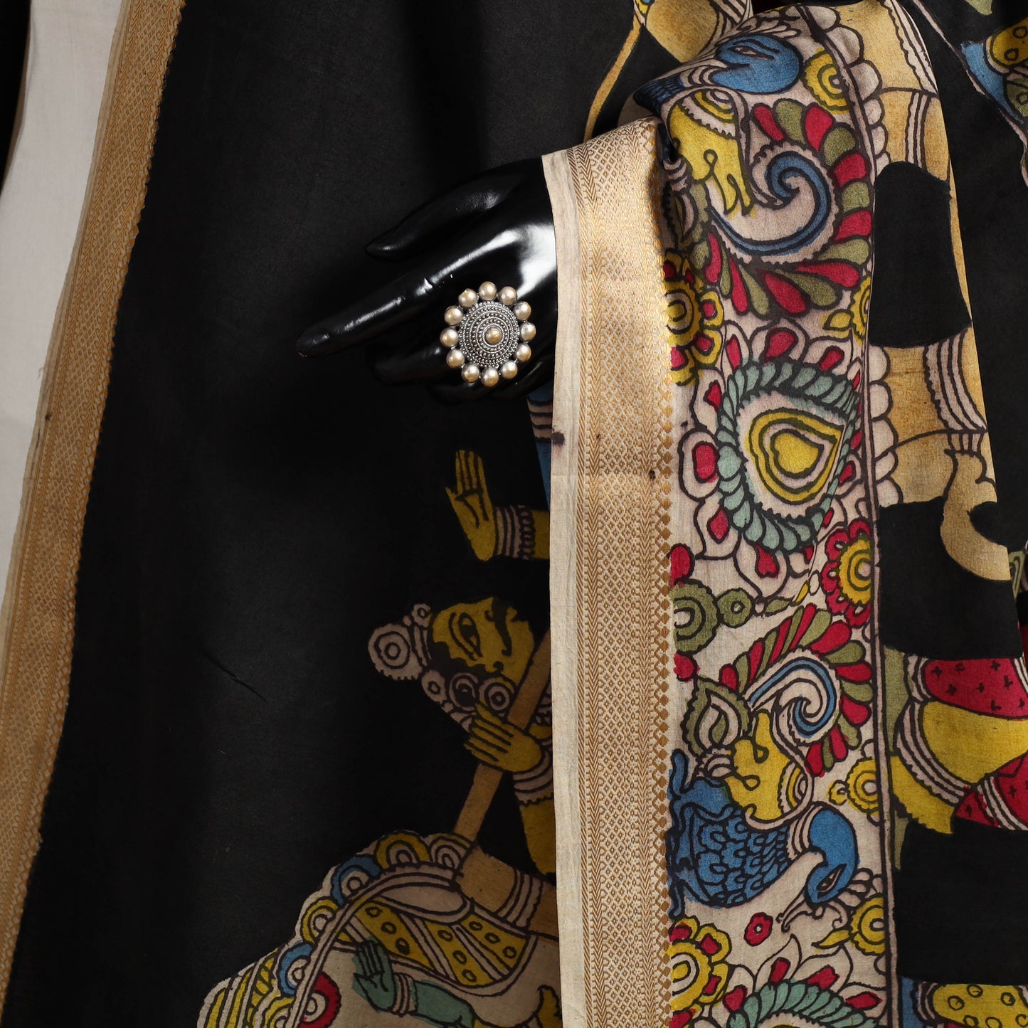 Srikalahasti Pen Work Kalamkari Bangalore Silk Figure Handpainted Dupatta 77
