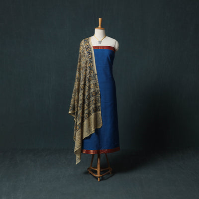 Mangalagiri Handwoven 2pc Cotton Unstitched Dress Material Kurta Set with Jewellery 15