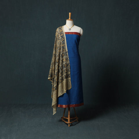 Mangalagiri Handwoven 2pc Cotton Unstitched Dress Material Kurta Set with Jewellery 15