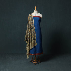 Mangalagiri Handwoven 2pc Cotton Unstitched Dress Material Kurta Set with Jewellery 15