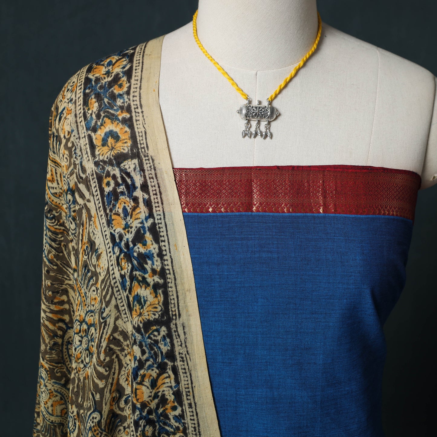 Mangalagiri Handwoven 2pc Cotton Unstitched Dress Material Kurta Set with Jewellery 15