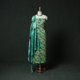 Green - Bagru Vanaspati Block Print Modal Silk Lace Handwork 2pc Unstitched Dress Material Kurta Set 15