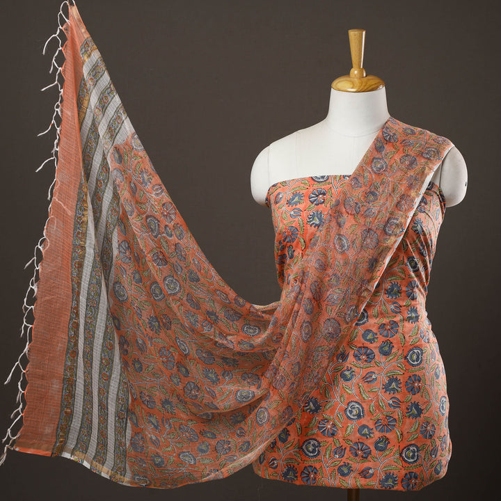Blue - Sanganeri Hand Block Print Cotton 3pc Unstitched Dress Material 53