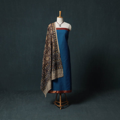 Mangalagiri Handwoven 2pc Cotton Unstitched Dress Material Kurta Set with Jewellery 16