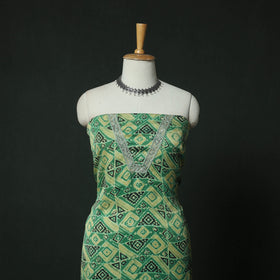 Green - Bagru Vanaspati Block Print Modal Silk Lace Handwork 2pc Unstitched Dress Material Kurta Set 15