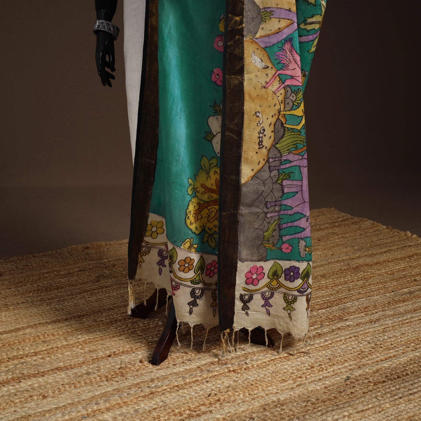 Srikalahasti Pen Work Kalamkari Bangalore Silk Figure Handpainted Dupatta 80
