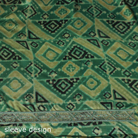 Green - Bagru Vanaspati Block Print Modal Silk Lace Handwork 2pc Unstitched Dress Material Kurta Set 15