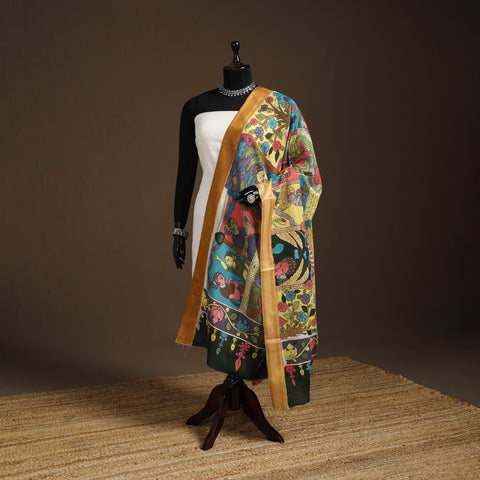 Srikalahasti Pen Work Kalamkari Bangalore Silk Figure Handpainted Dupatta 81