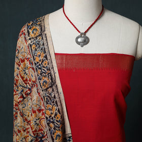 Mangalagiri Handwoven 2pc Cotton Unstitched Dress Material Kurta Set with Jewellery 17