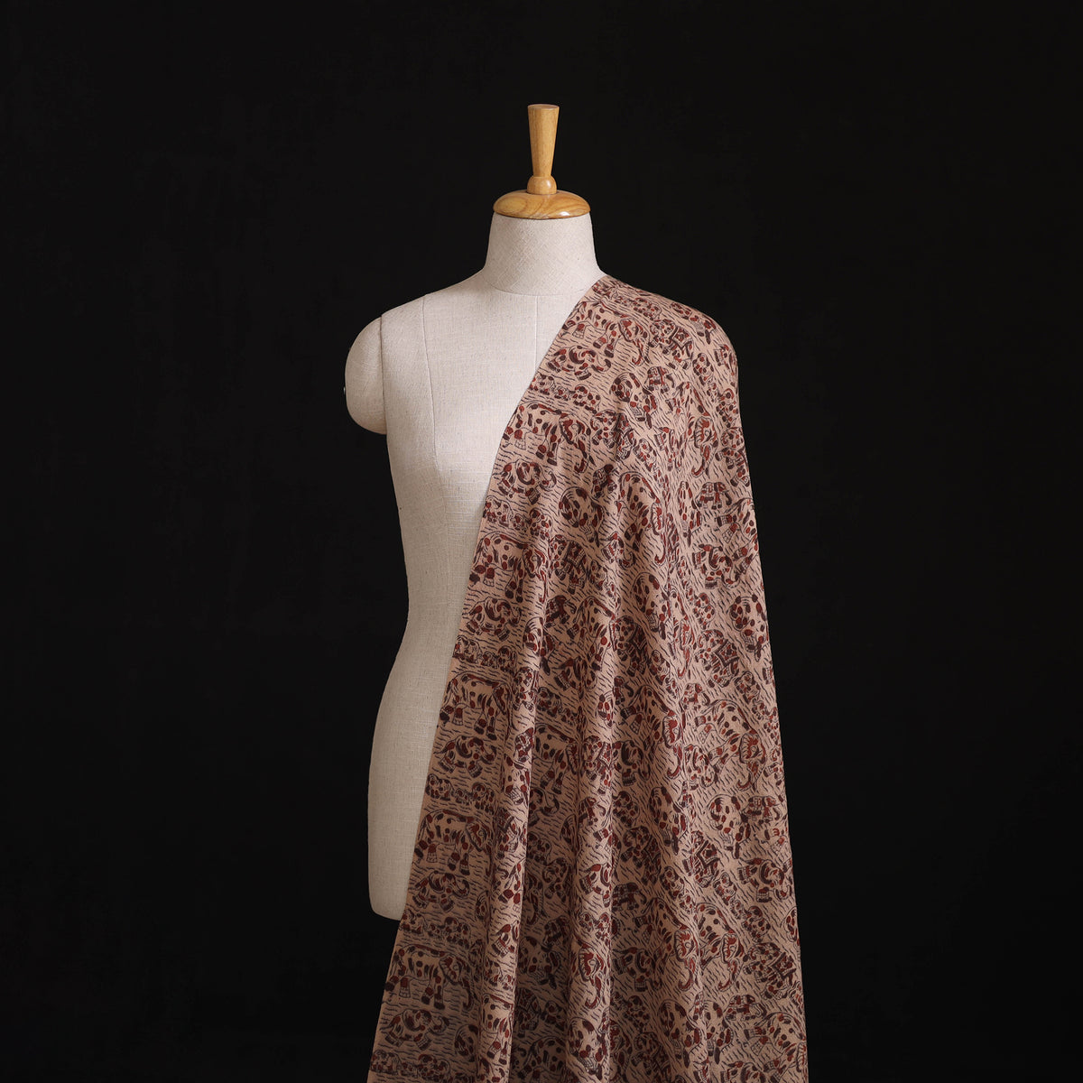 Handwoven Merino Wool Pedana Kalamkari Hand Block Print Natural Dyed Fabric 01