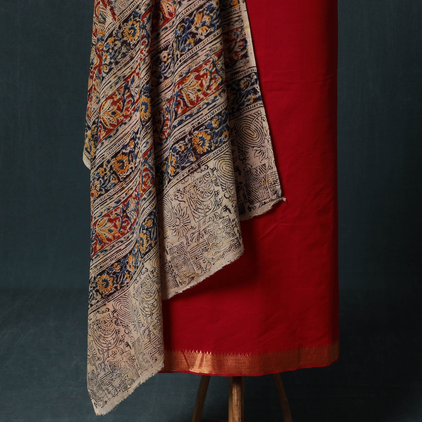Mangalagiri Handwoven 2pc Cotton Unstitched Dress Material Kurta Set with Jewellery 17