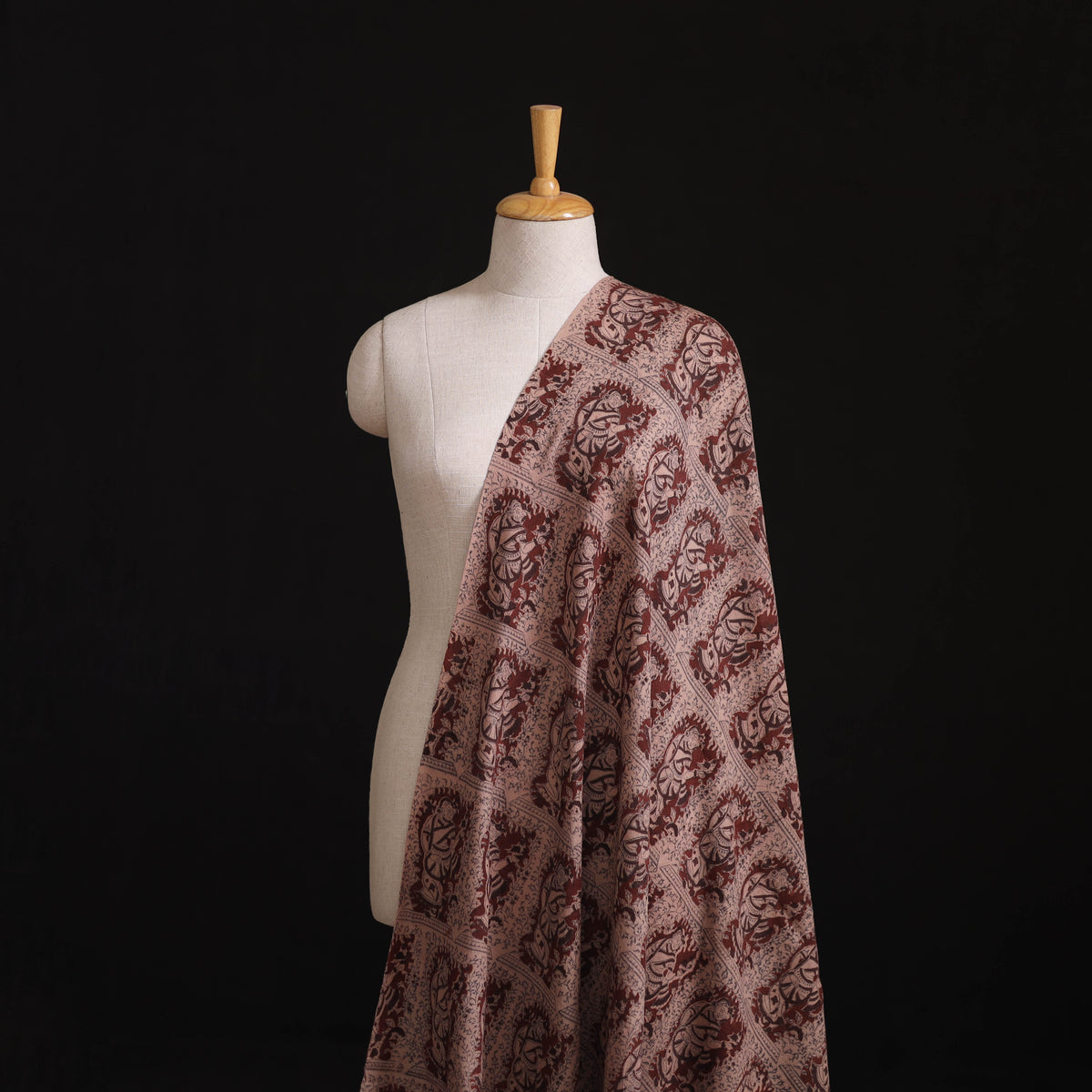 Handwoven Merino Wool Pedana Kalamkari Hand Block Print Natural Dyed Fabric 06