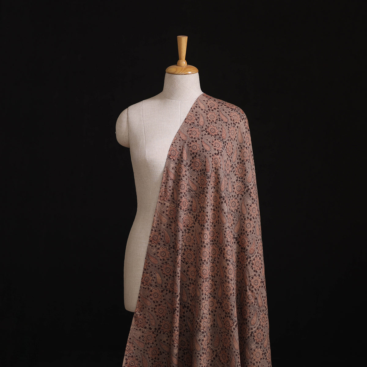 Handwoven Merino Wool Pedana Kalamkari Hand Block Print Natural Dyed Fabric 07