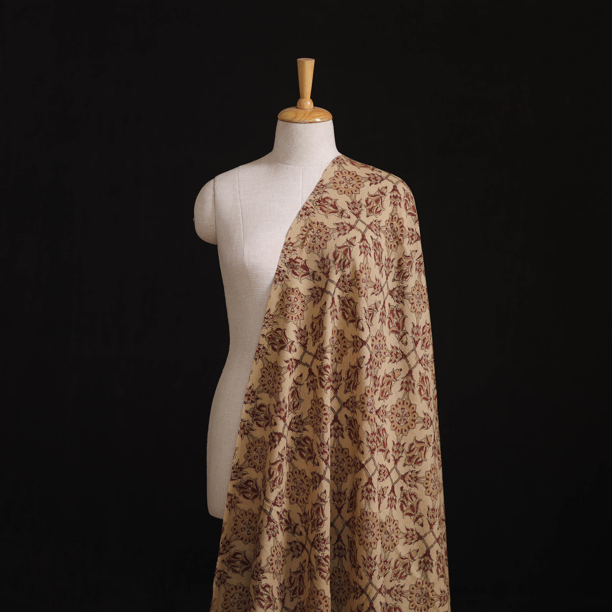 Handwoven Merino Wool Pedana Kalamkari Hand Block Print Natural Dyed Fabric 08