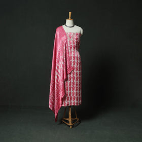 Pink - Bagru Vanaspati Block Print Modal Silk Lace Handwork 2pc Unstitched Dress Material Kurta Set 02