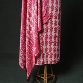 Pink - Bagru Vanaspati Block Print Modal Silk Lace Handwork 2pc Unstitched Dress Material Kurta Set 02