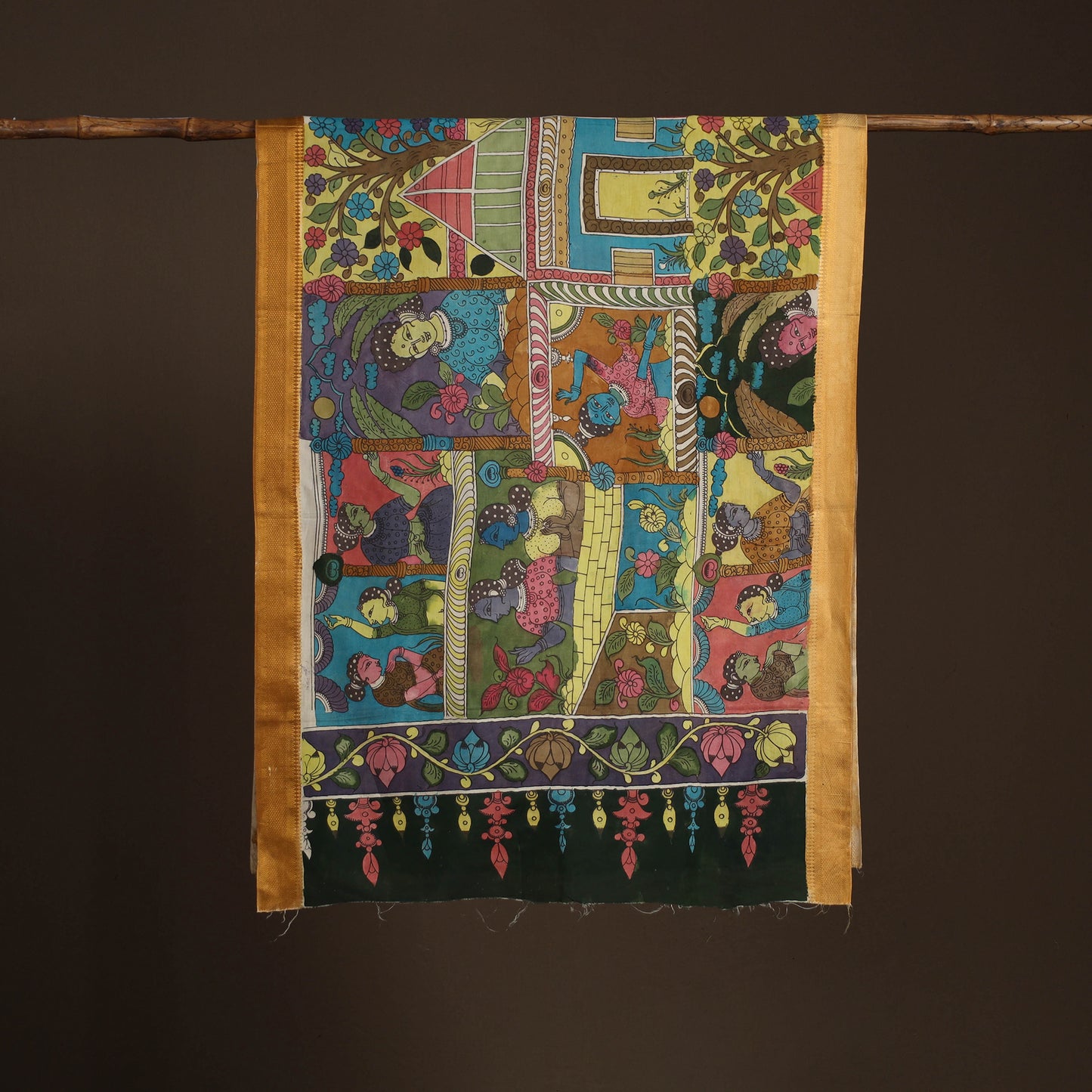 Srikalahasti Pen Work Kalamkari Bangalore Silk Figure Handpainted Dupatta 81