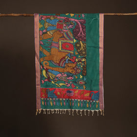 Srikalahasti Pen Work Kalamkari Bangalore Silk Figure Handpainted Dupatta 78