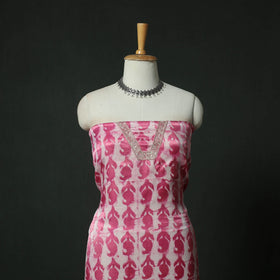 Pink - Bagru Vanaspati Block Print Modal Silk Lace Handwork 2pc Unstitched Dress Material Kurta Set 02