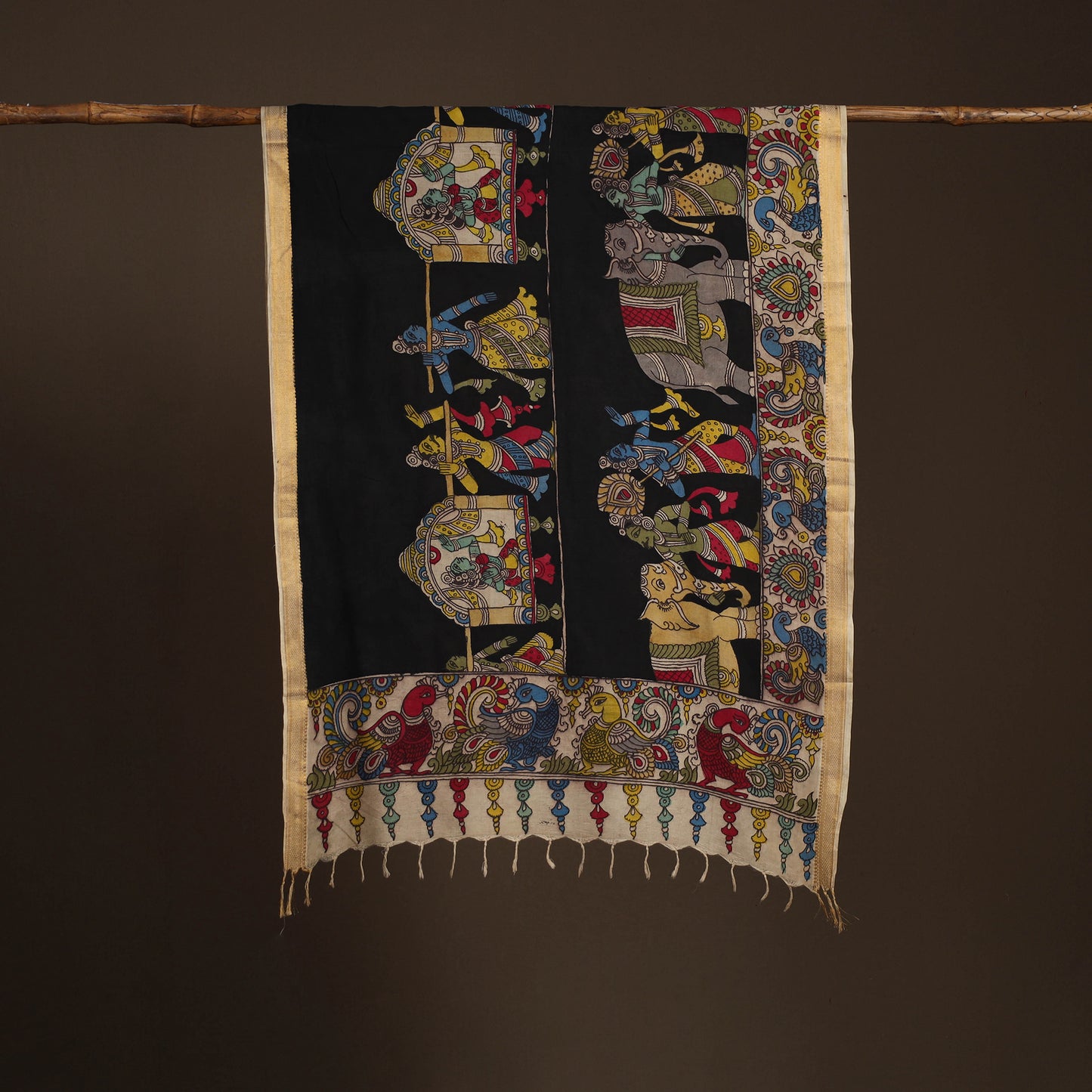 Srikalahasti Pen Work Kalamkari Bangalore Silk Figure Handpainted Dupatta 77