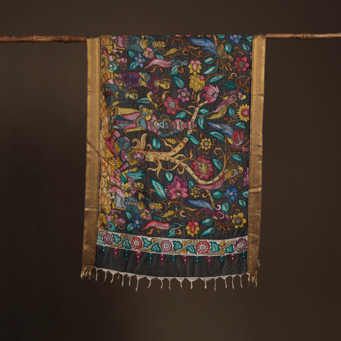 Srikalahasti Pen Work Kalamkari Bangalore Silk Figure Handpainted Dupatta 76