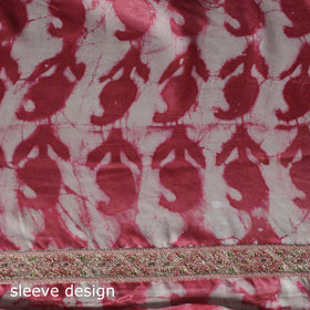 Pink - Bagru Vanaspati Block Print Modal Silk Lace Handwork 2pc Unstitched Dress Material Kurta Set 02