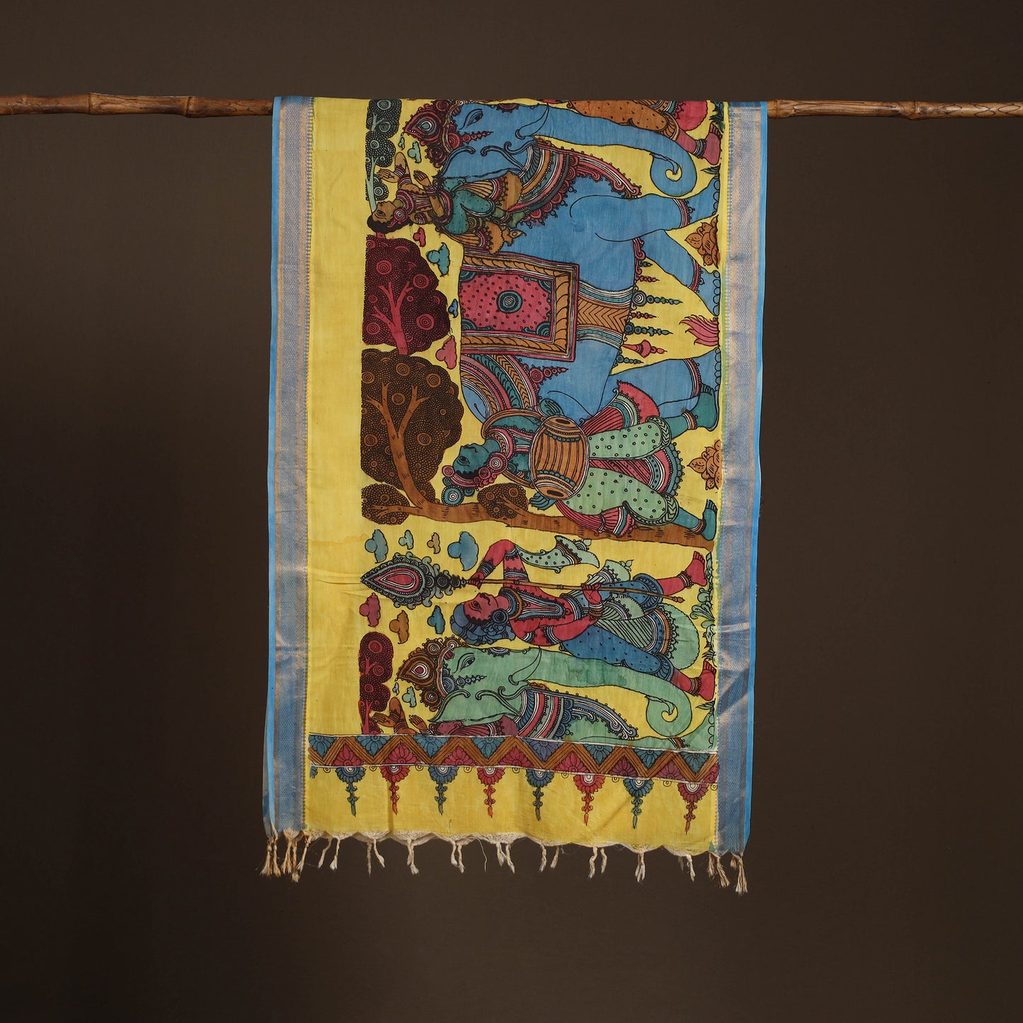 Srikalahasti Pen Work Kalamkari Bangalore Silk Figure Handpainted Dupatta 75